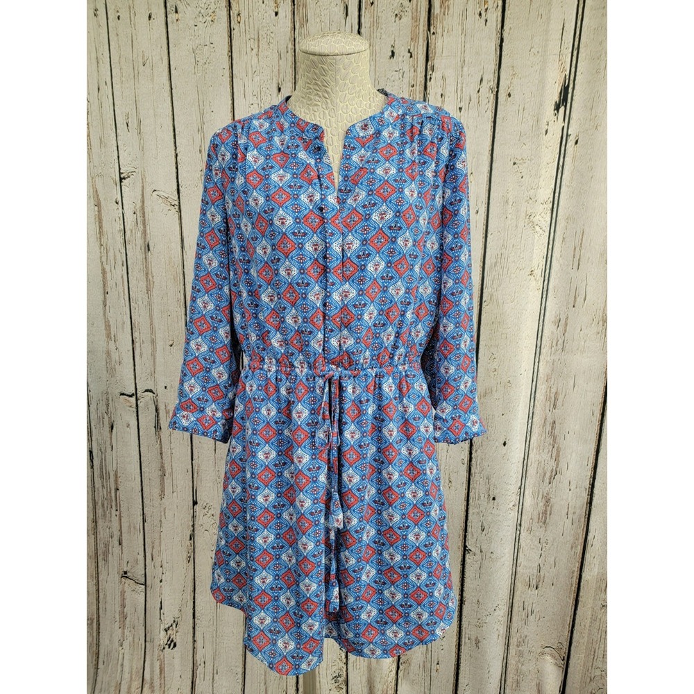 Daniel Rainn Women's L Multicolor 3/4 Sleeve Blouson Cinch Waist‎ Casual Dress